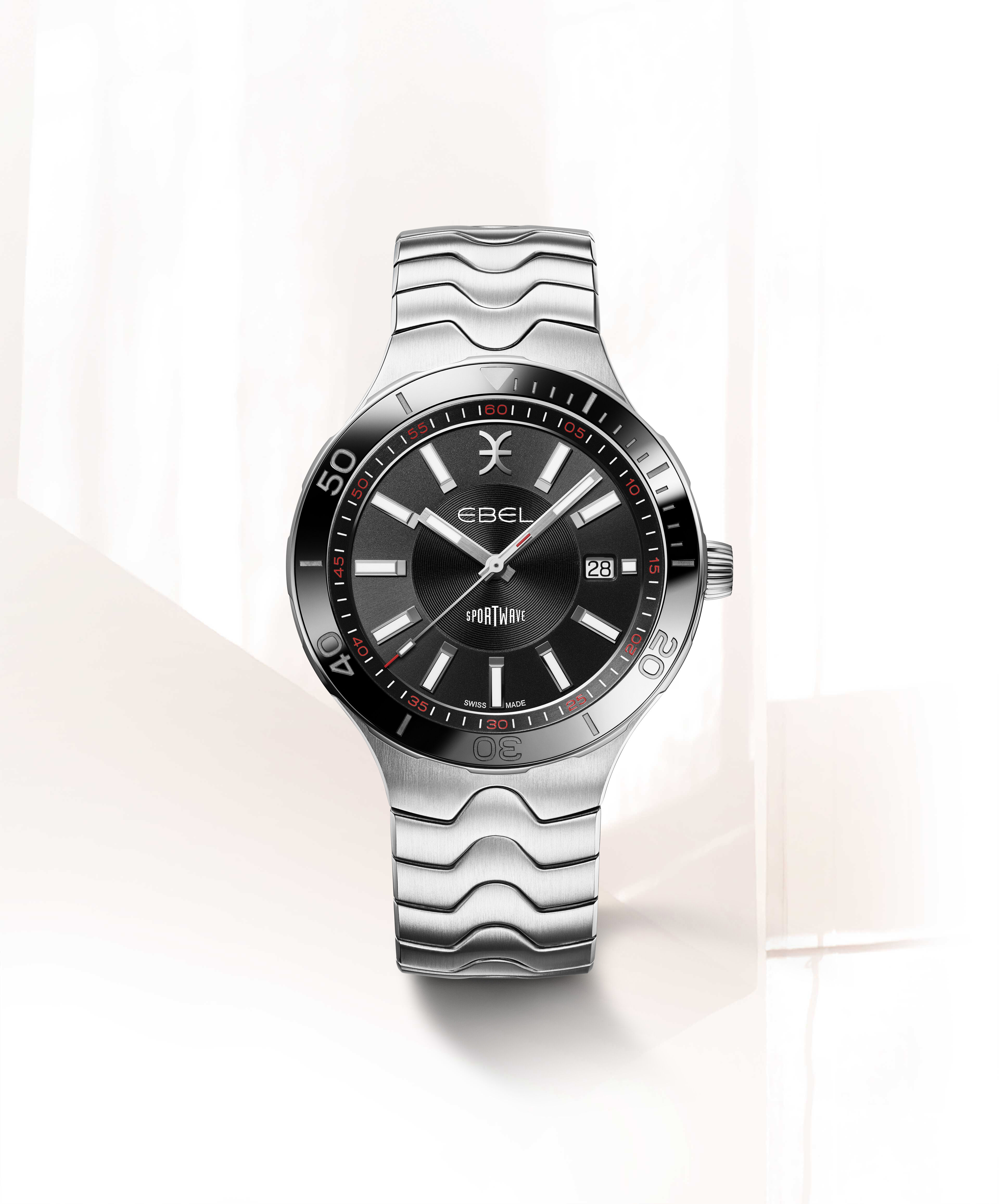 EBEL Men s watch EBEL Sportwave stainless steel with black ceramic bezel ring